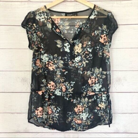 a.n.a Petite Sheer Floral Short Sleeve S - Picture 3 of 6